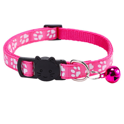 Colorful Paw Print Cat Collar with Bell