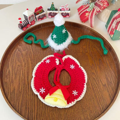 Hand-Crocheted Christmas Pet Collar & Hat Set
