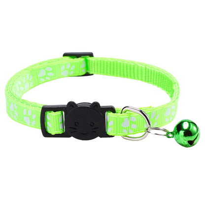 Colorful Paw Print Cat Collar with Bell
