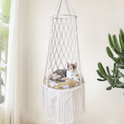 Boho Macramé Hanging Cat Hammock