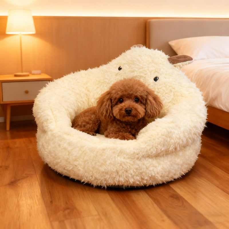 Alpaca Plush Semi-Enclosed Cat Bed