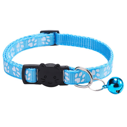 Colorful Paw Print Cat Collar with Bell