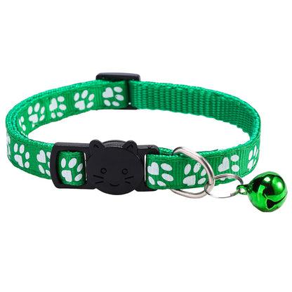 Colorful Paw Print Cat Collar with Bell