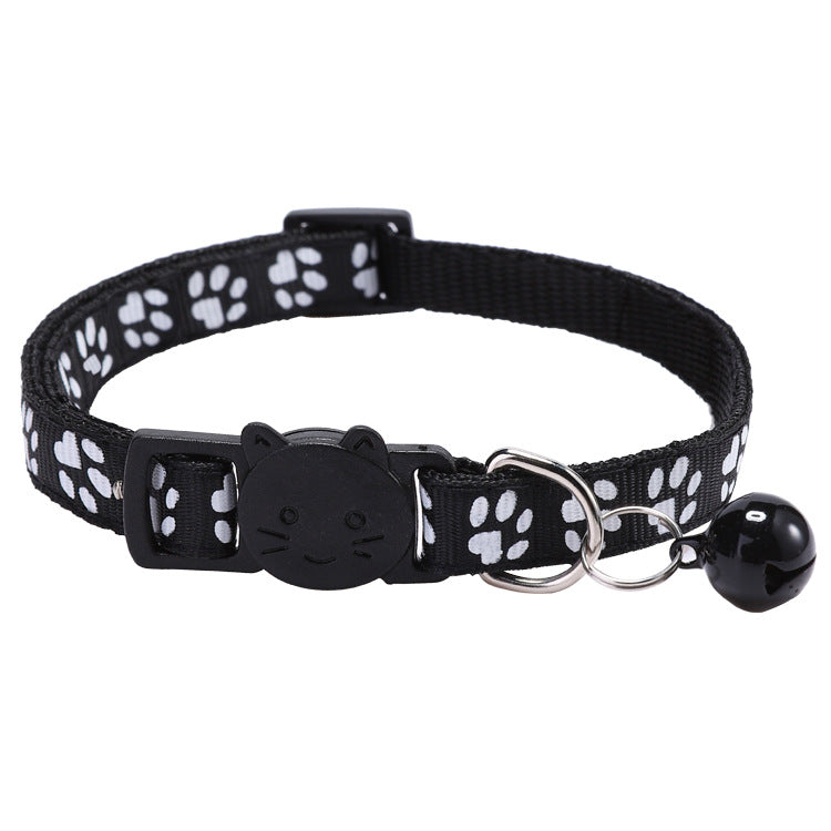Colorful Paw Print Cat Collar with Bell