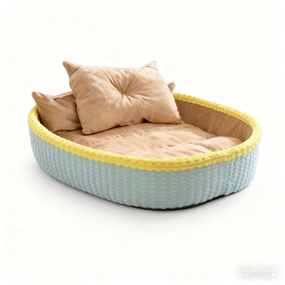 Half-Enclosed Warm Fleece Pet House Bed