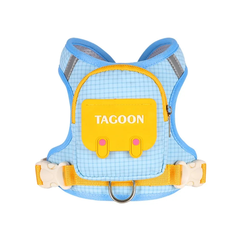 Blue plaid dog backpack harness