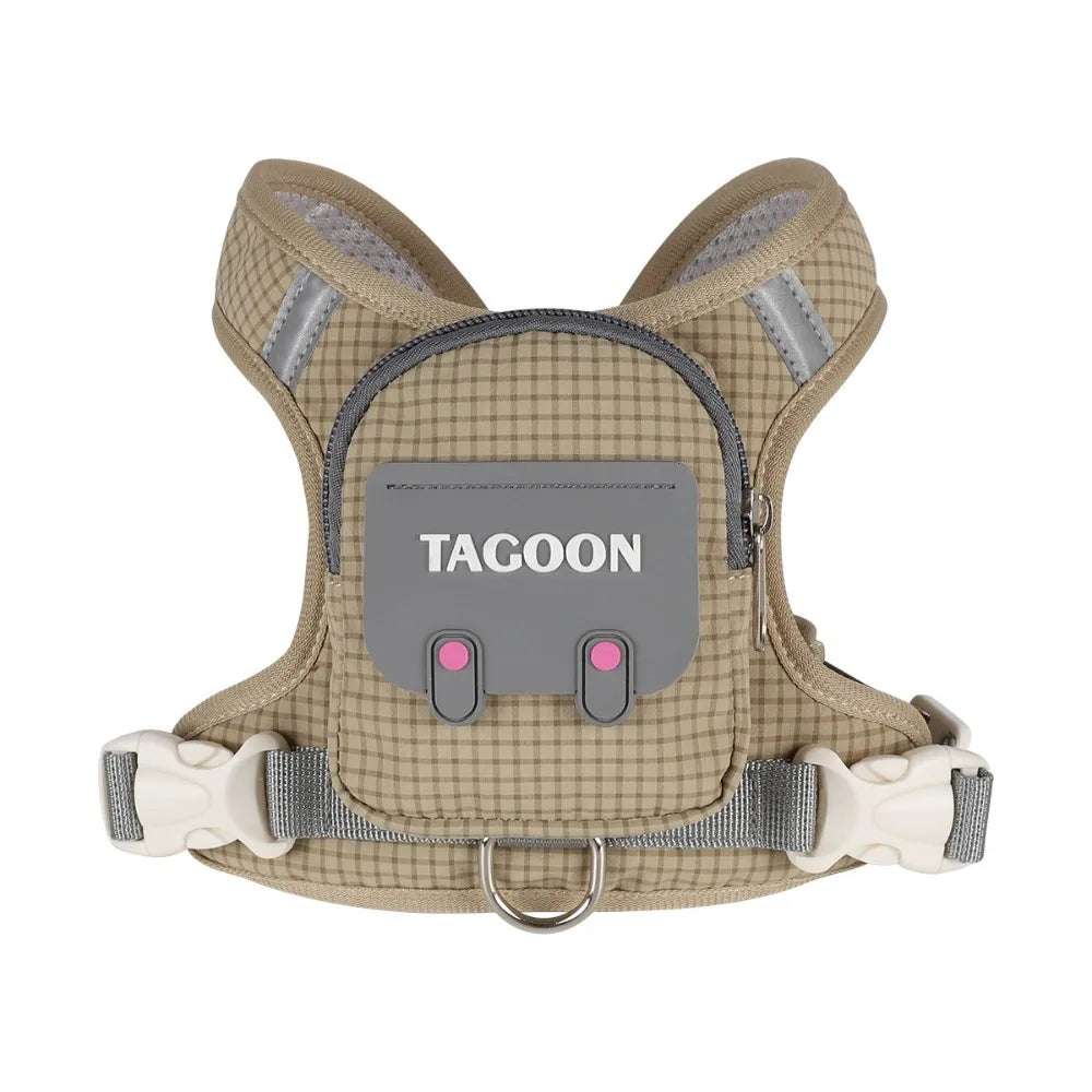 Khaki plaid dog backpack harness