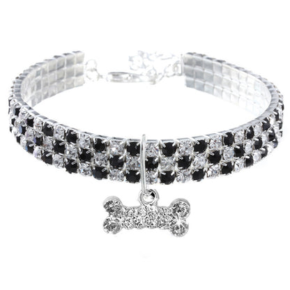 Rhinestone Pet Necklace Collar with Bone Charm