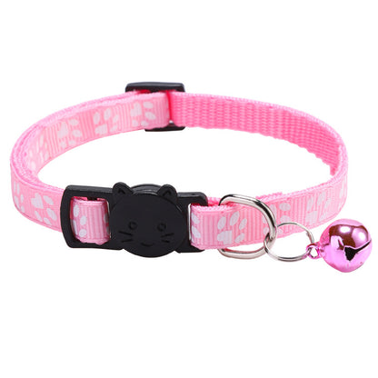 Colorful Paw Print Cat Collar with Bell