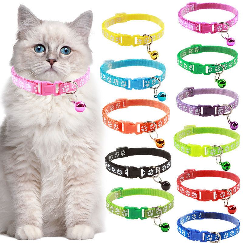 Elastic Paw Print Cat Collar with Bell