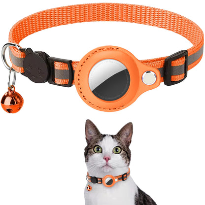 Reflective Cat Collar with AirTag Holder & Bell