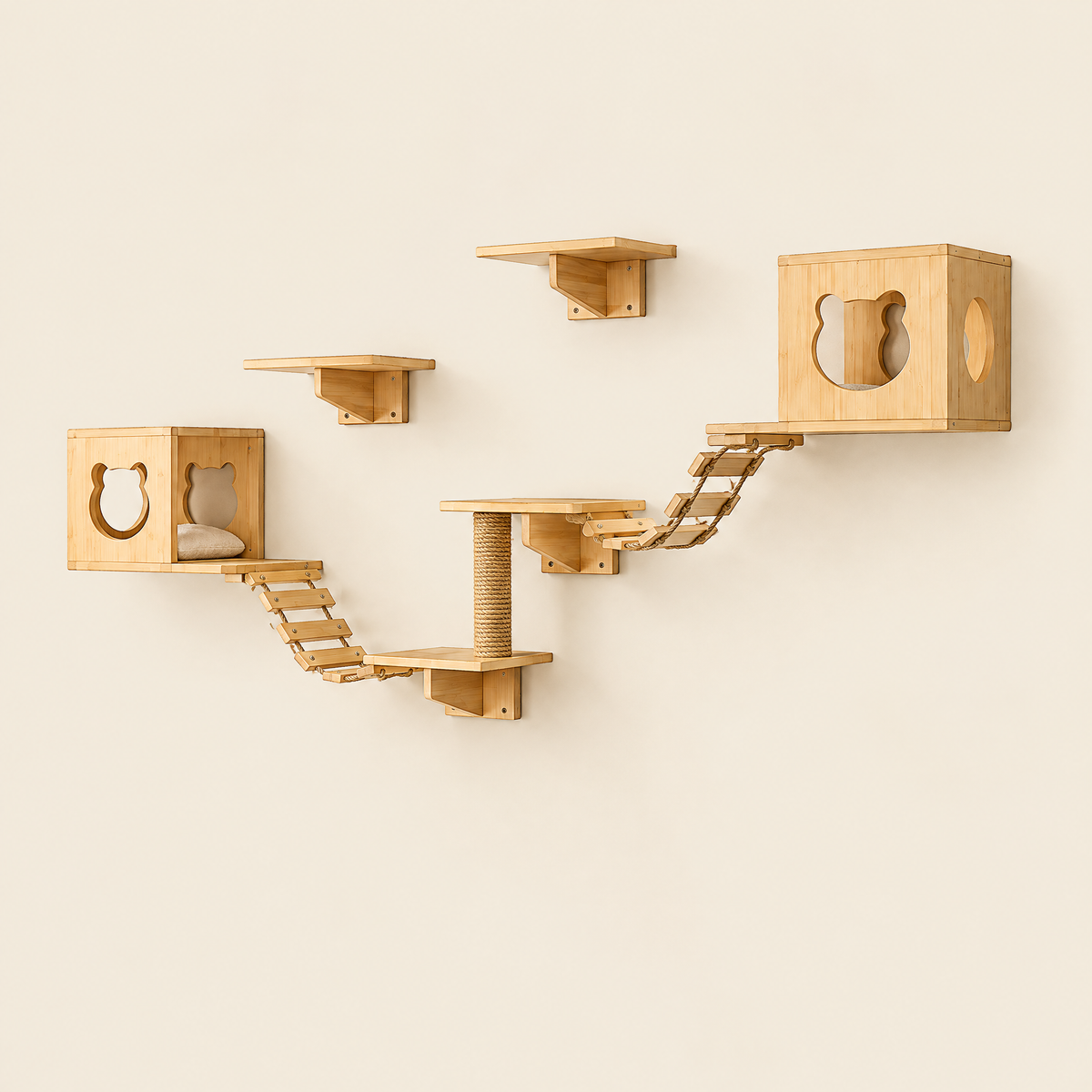 Wall-Mounted Cat Hammock & Sisal Scratch Post Set